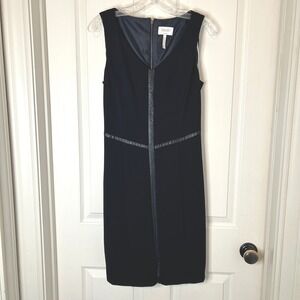 Laundry by Shelli Segal Black Sleeveless Faux Leather Trim Sheath Dress Size 8
